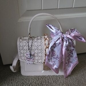 Aldo Cream Handbag with Floral Scarf